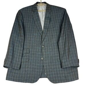 Flynt Sparrow 44R Linen Blazer Gray Plaid Ticket Pocket Summer Sport Coat